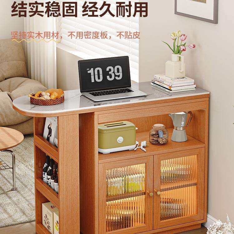 实木吧台桌伸缩阳断台休闲木小吧台家餐边F978MM9T柜一体樱桃色橱