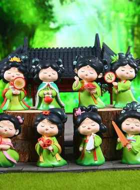 唐宫夜宴国潮古风大唐不夜城可爱娃娃摆件家居办公室桌面小摆件定