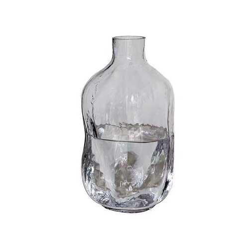 北欧自然形态侘寂风玻璃花瓶 水波纹不规则小口落地花器批发