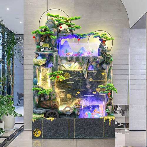 假FQT山流水鱼泉摆件循墙环水幕玄关屏风客厅办公室装饰开业喷招