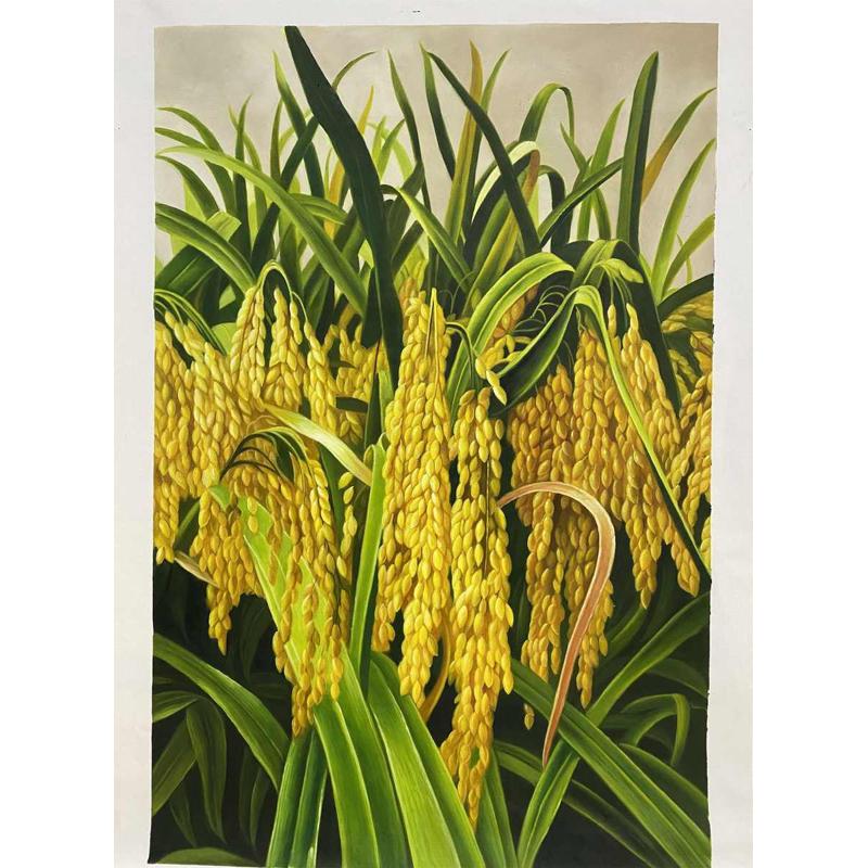 纯手绘油画丰收麦穗竖版挂画阳光风景客厅玄关静物写实装饰画壁画