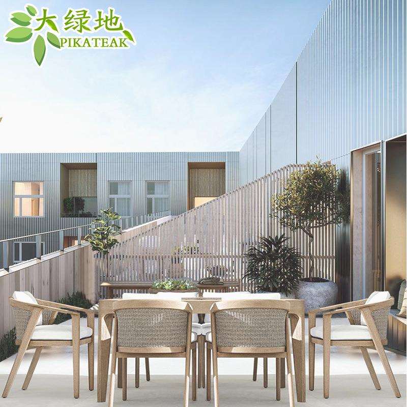 FSC柚木户外桌椅庭院桌木做旧酒店家具室外露台花园实木藤编桌椅