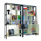 客厅博古架铁艺双面隔断置物架钢木展示架新中式 组合书柜多层收纳