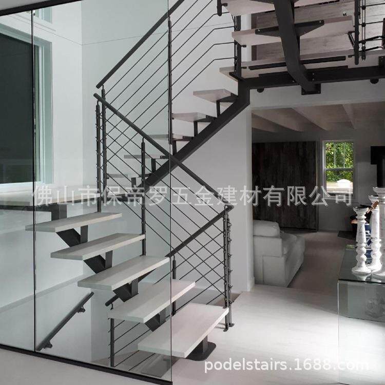 保帝罗钢木家用简约风小阁楼复式跃层悬浮楼梯扶手立柱栏杆