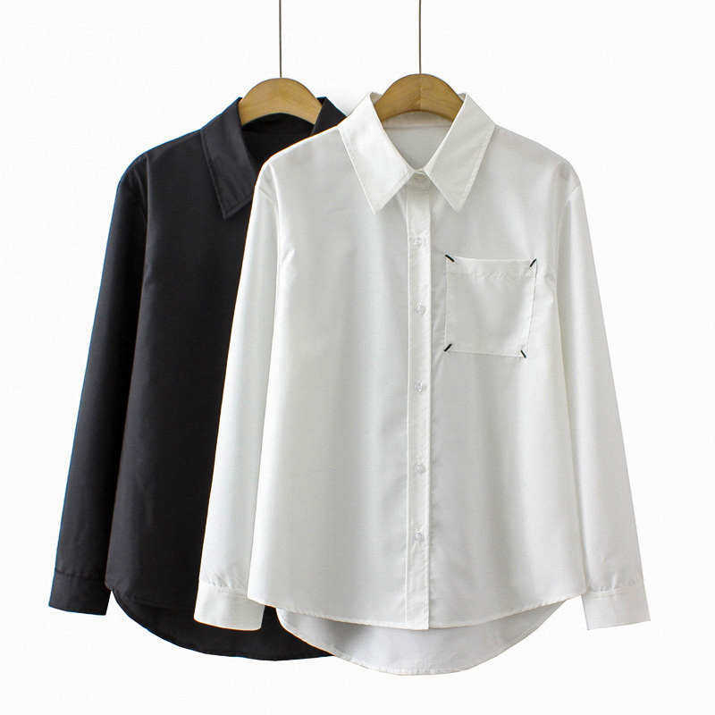 大码衬衫女胖mm200斤遮肚子2023年春季时尚单口袋长袖打底衫衬衣,女装/女士精品,衬衫,淘宝优惠券,粉丝福利购,淘宝优惠卷