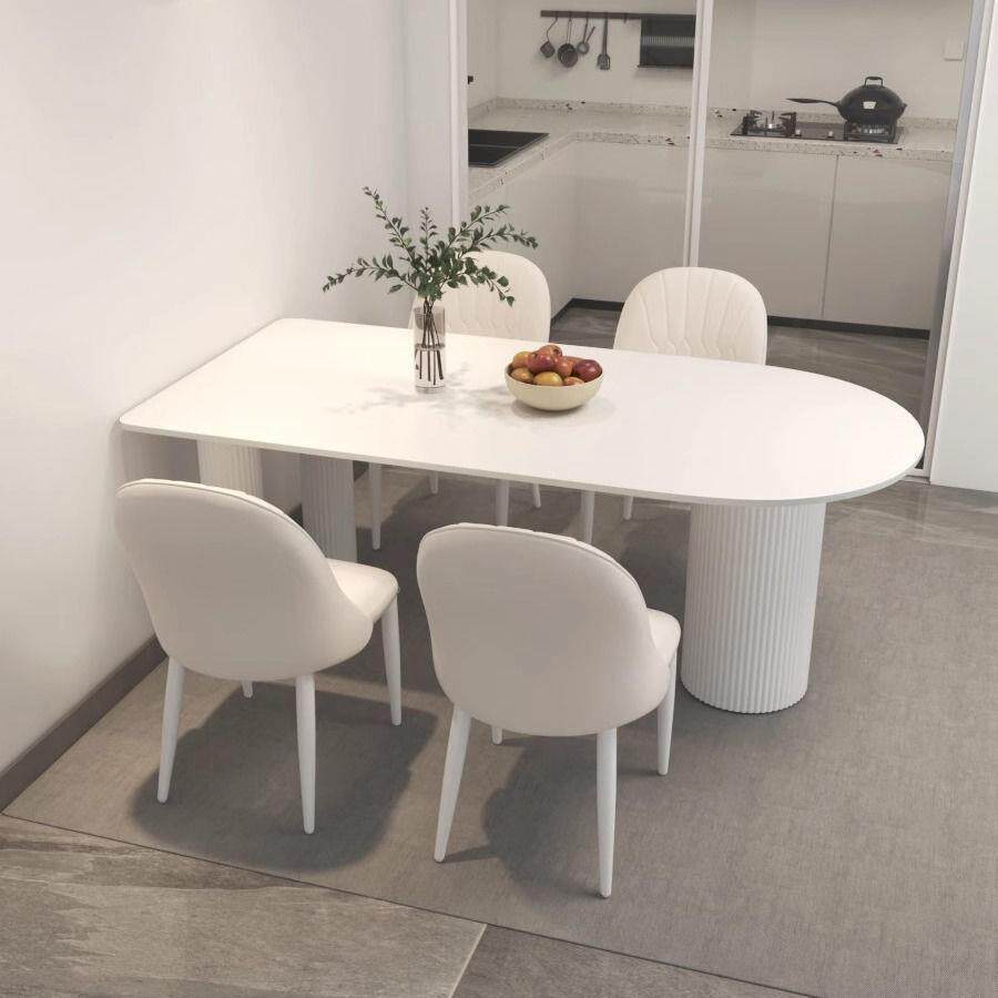 奶小油餐风纯白色岩板桌餐椅组合代简约户型现家用UAP半圆形吃饭
