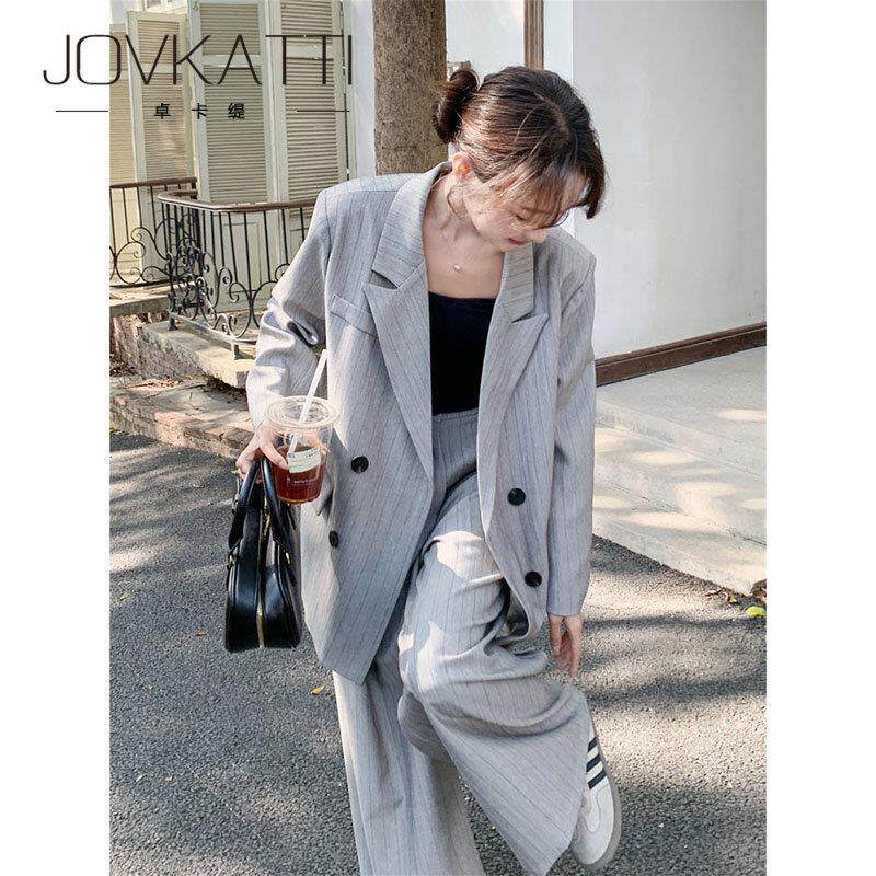 JOVKATTI春季新款老钱风时尚套装双排扣西装外套+阔腿裤两件套女