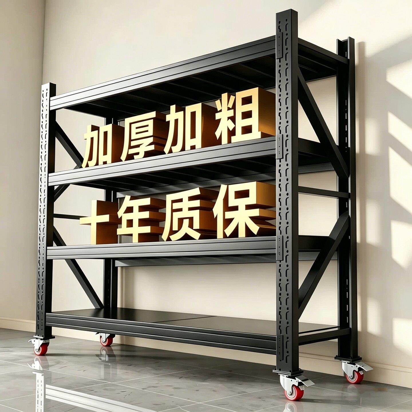 仓储货架带轮子可移动推拉多层置物架仓库展示架万向轮家用铁架