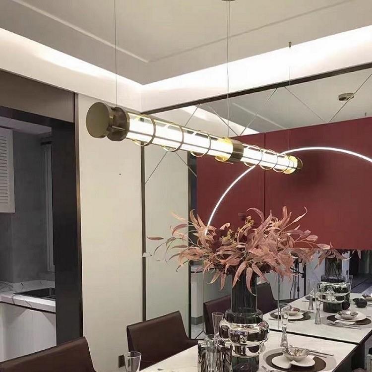 美式一字长条金属镂空餐厅吊灯轻奢设计师展厅吧台样板间装饰灯具