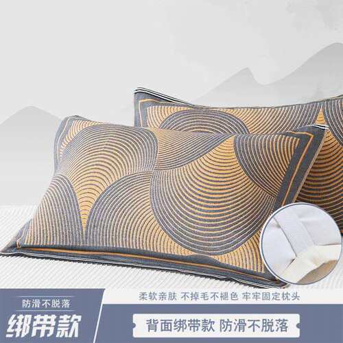 欧式防滑枕巾纯棉一对绑带防脱落纱布吸汗情侣成人枕头巾