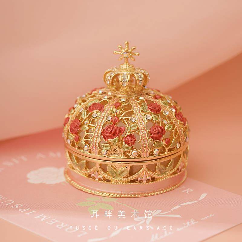 正品A求婚结婚精礼物珠宝首盒戒指三耳环饰项链珐琅闺蜜致复古金