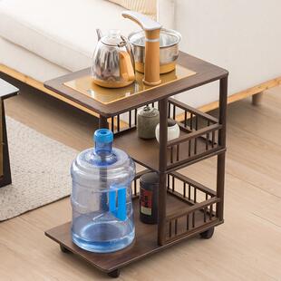 移动小茶台茶桌侧边柜家用茶车实木泡茶吧几烧水壶一体茶水柜架子