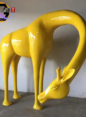 户外长劲鹿玻璃钢雕塑园林景观装饰小品公园草坪动物造景摆件