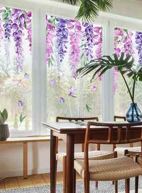 CT6039 植物花卉藤蔓紫色花朵玻璃贴纸客厅窗户主题装饰墙贴窗贴