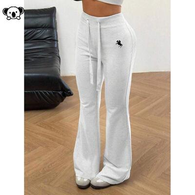 E 77762 High-Waisted Drawstring Flared Trousers喇叭阔腿裤
