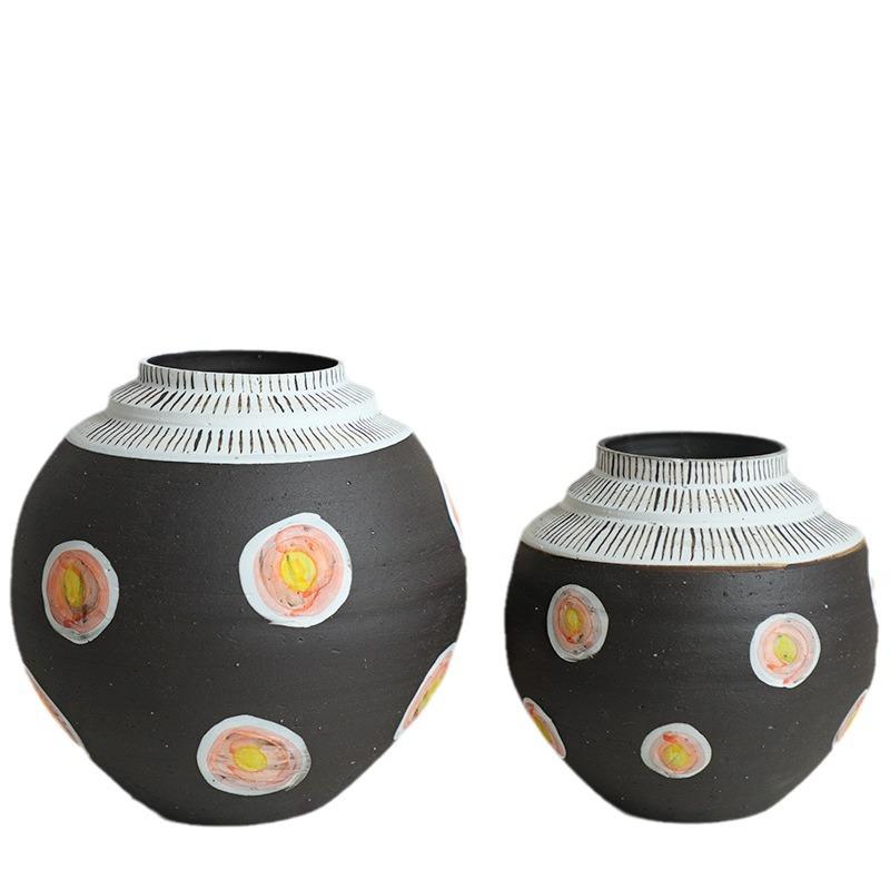 侘寂客厅插花装饰复古白色粗陶花瓶中式ins风民宿禅意干花摆件