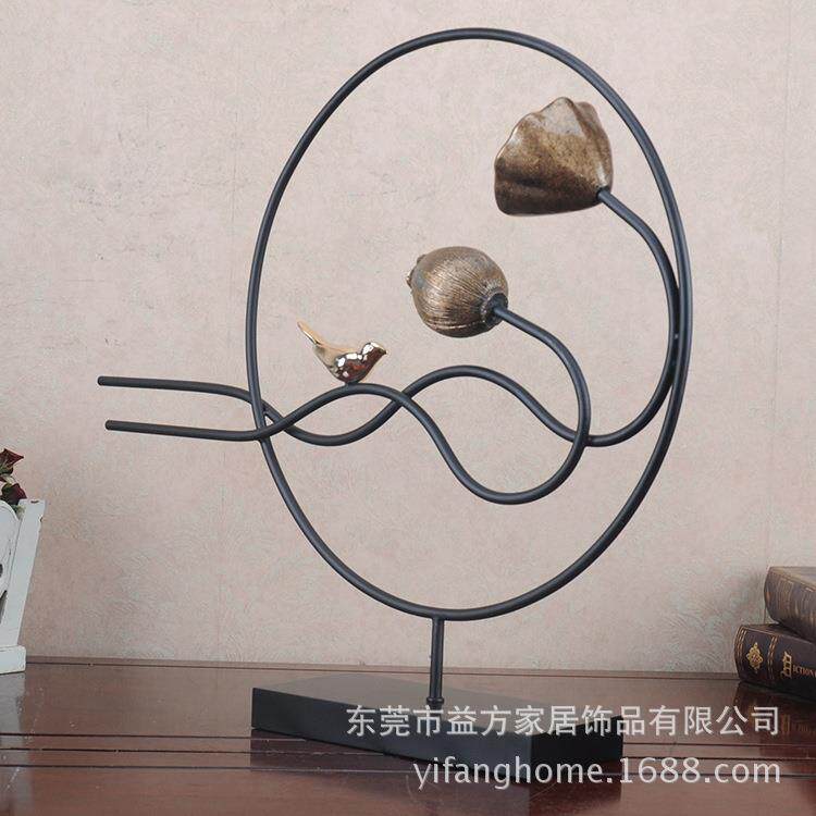 工厂直销 欧式树脂工艺品摆件客厅卧室书房配饰铁艺小鸟莲蓬摆饰