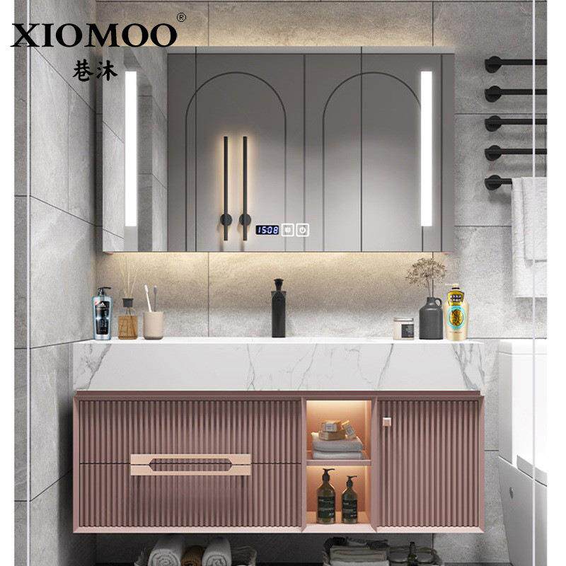 岩板一体盆现代简约轻奢橡木浴室柜组合洗脸洗手台盆柜卫生间实木