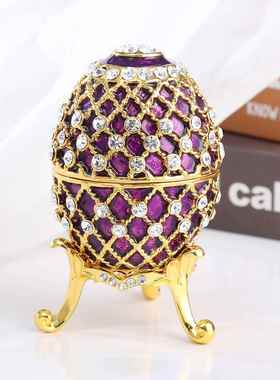 新款货源外销复活节蛋型首饰盒珐琅金属工艺品摆件