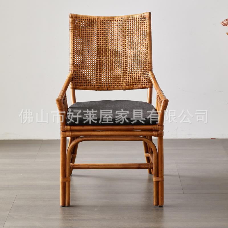 藤椅家用三件套单人天然真藤茶几桌椅组合高靠背椅餐椅圆舒服编织