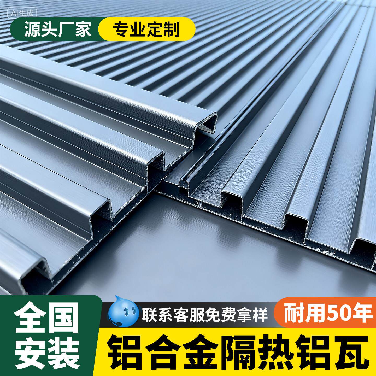 铝合金屋顶瓦双层隔热铝瓦长城凹凸板雨棚阳光房防晒盖板铝板盖瓦