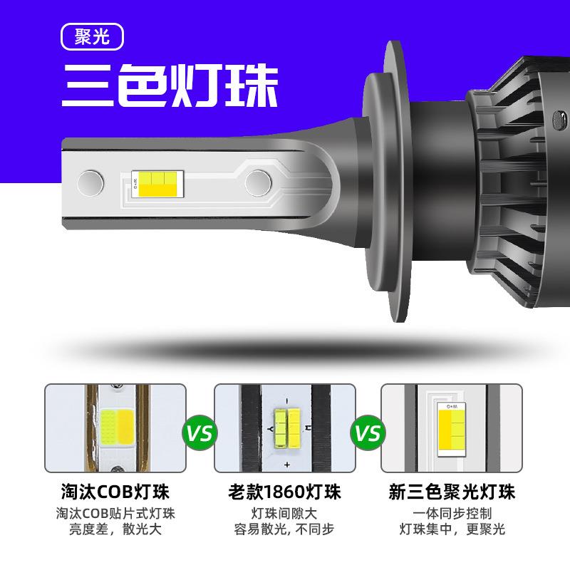 跨境爆款三色汽车LED大灯爆闪灯暖黄色前大灯H1H4H7高亮汽车led灯