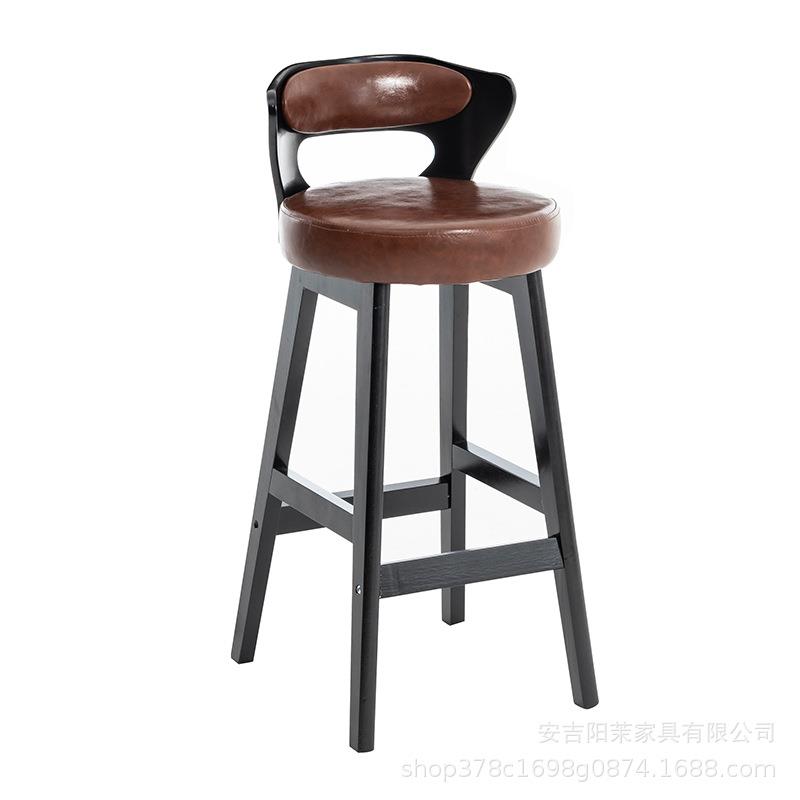 靠背实木吧椅皮前台酒吧椅家用高脚凳网红现代简约吧台椅高靠背