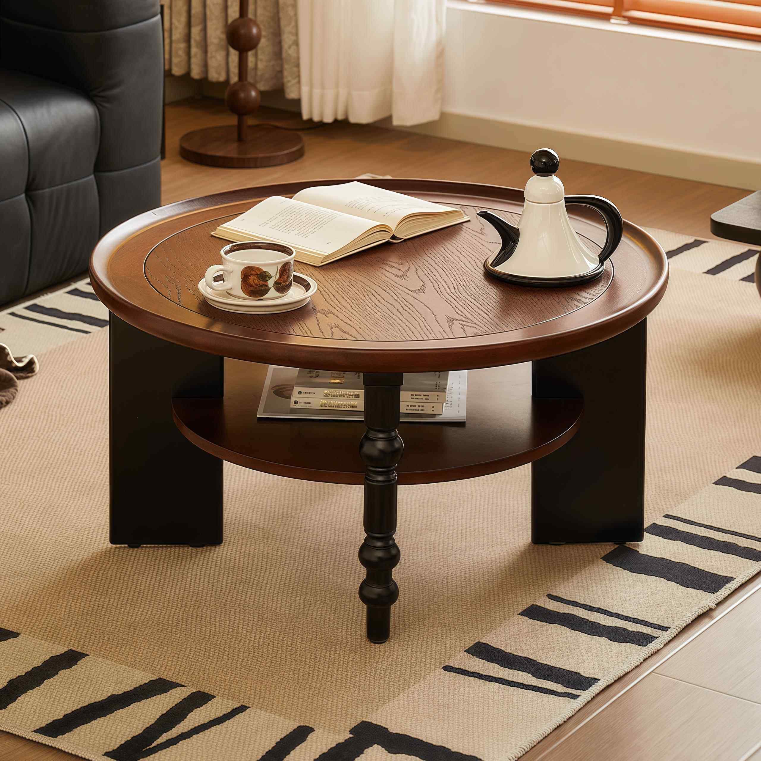 中古风实木客厅茶几法式家用圆形边几小户型美法式复古矮餐桌茶台,住宅家具,茶几,淘宝优惠券,粉丝福利购,淘宝优惠卷