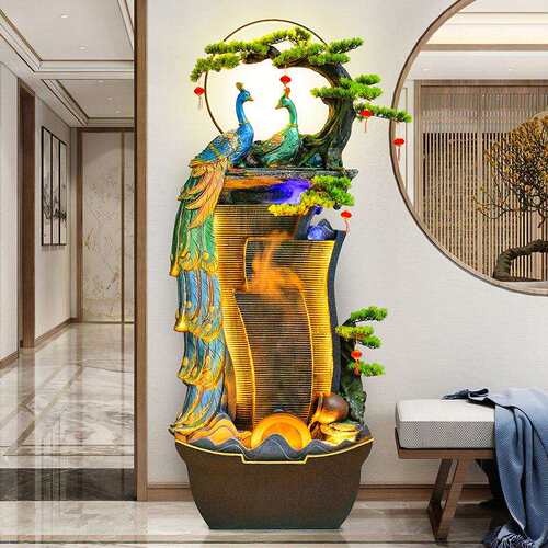 孔雀流水喷泉家居装饰品假山水幕墙循环水景观客厅办公室落地摆件