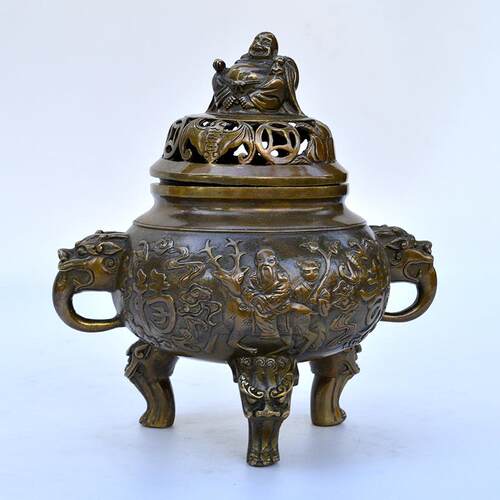 商务办公家居装饰金属铜器工艺品纯铜寿星香炉摆件