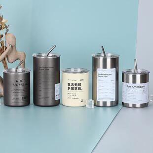 美式不锈钢冰咖啡杯真空双层带吸管便携保温水杯随行杯拿铁杯子