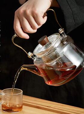 围炉煮茶玻把璃木提壶钢红TXJ檀提梁壶加厚耐热大容量玻梁璃泡茶