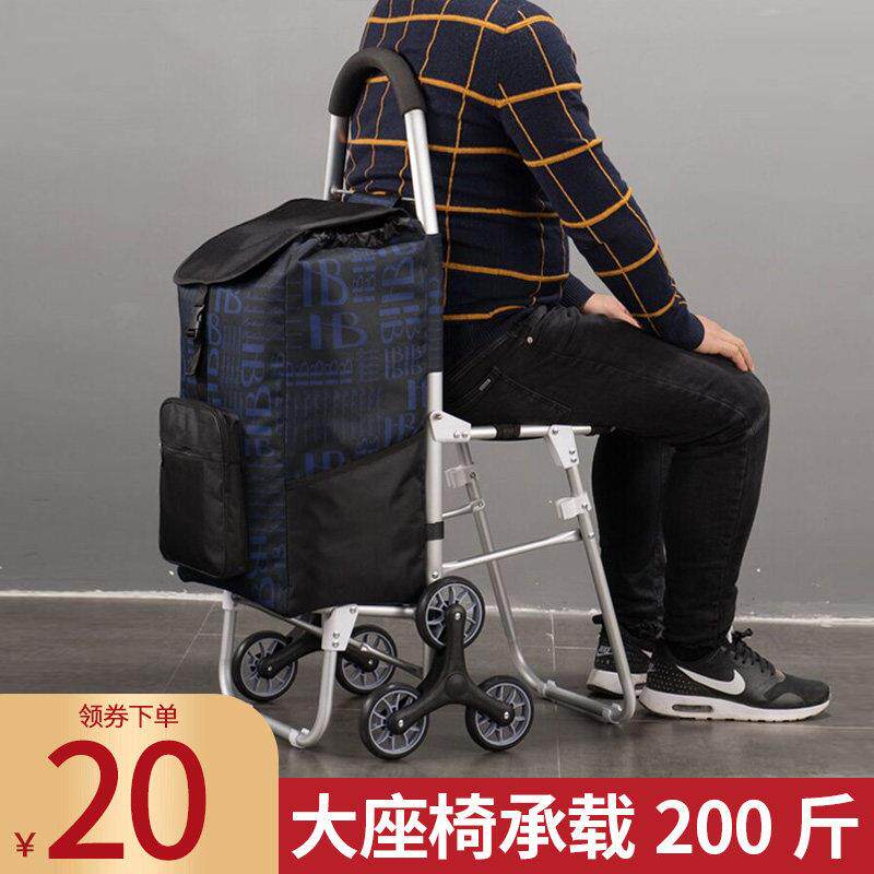 夏日宝贝带坐凳购物车老人买 菜车小拉车可折叠拉杆车座垫椅可携