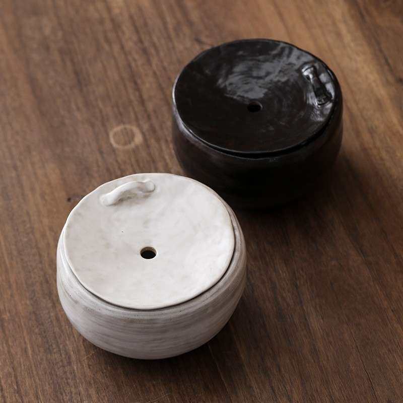 日式带盖建水茶洗手工茶盂粉引家用陶瓷复古茶渣缸倒茶废水盂杯洗