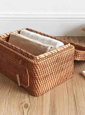 【热销】编收纳盒手工青织花瓷手4152编提箱长期方形藤收纳箱