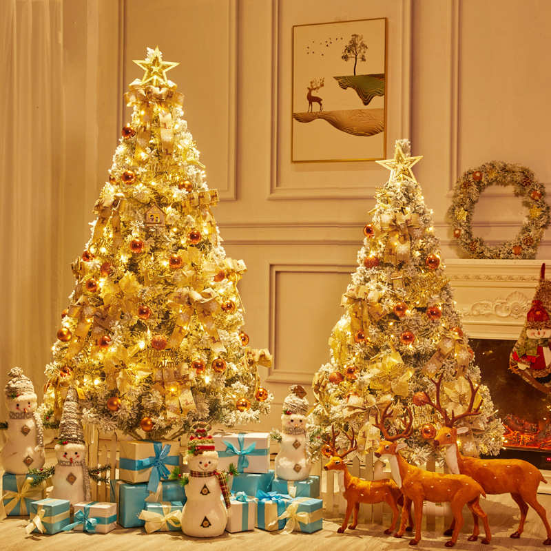 高档白色圣诞树1.5米1.8米2.1米3米加密植绒树雪树套餐仿真落雪树