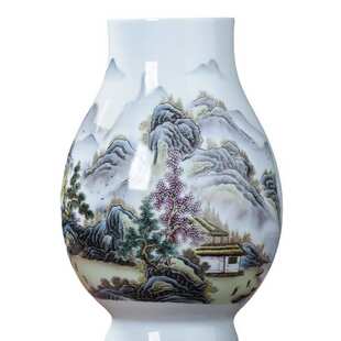 景德镇陶瓷器粉彩山水画福筒花瓶 大口富贵竹瓶客厅玄关装饰摆件
