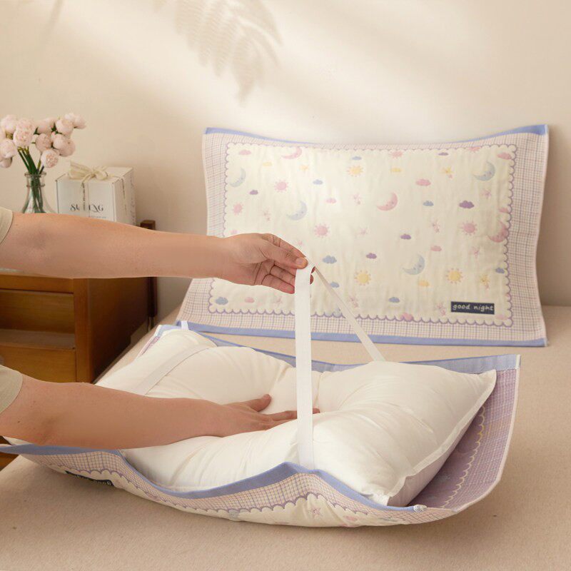 枕巾2026新款纯棉可固定一对装2026新款纱布枕头巾防头油绑带轻奢