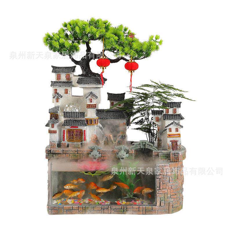假山流水鱼缸桌面循环水风水轮中式招财盆景公室装饰开业