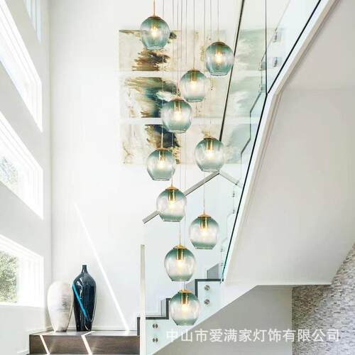 楼梯吊灯复式楼梯间长吊灯别墅酒店旋转现代简约创意loft小公寓灯