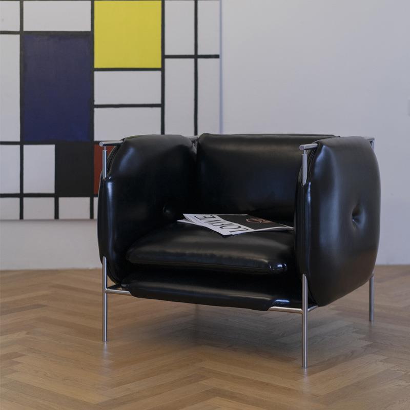 单人皮艺沙发复古双面沙发客厅影音室复古单人轻奢