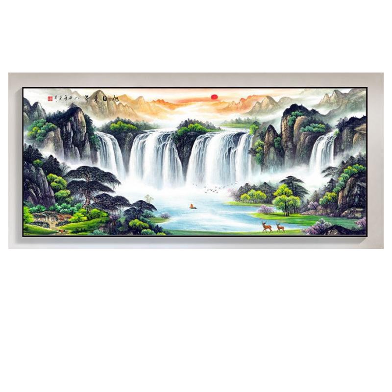 旭日东升国画山水画办公室字画风水靠山挂画客厅装饰沙发背景壁画