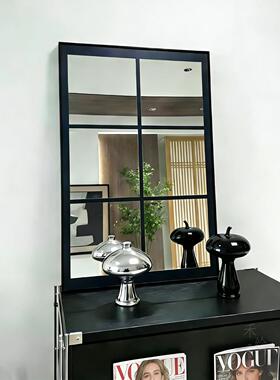 假窗镜子装饰画现代简约高级感餐厅挂画格子艺术壁画红色彩色边框