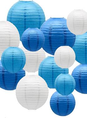 蓝色主题装饰纸灯笼婚礼生日场景布置拍照道具节日橱窗派对周岁礼