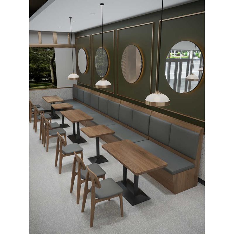 餐饮靠墙板式卡座沙发商用现代西餐咖啡厅面馆日料实木桌椅子组合