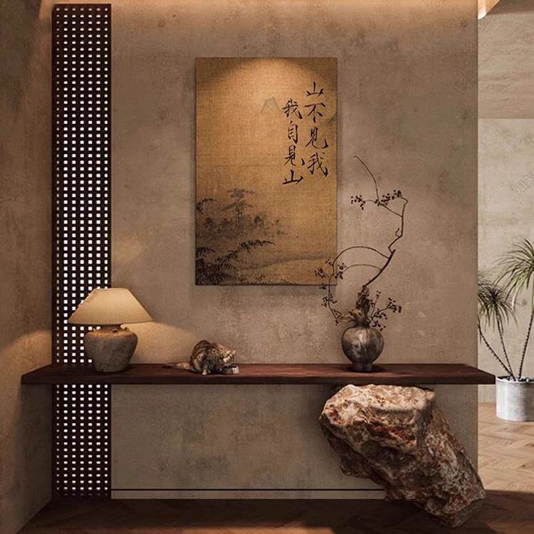 新中式古典风景字画客餐厅民宿玄关茶室壁画意境山水竖版装饰挂画