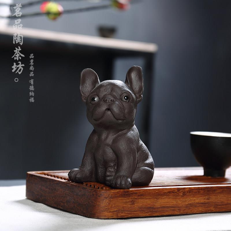 紫砂茶宠摆件精品可养斗牛犬可爱旺财狗创意茶具配件茶盘手工茶玩