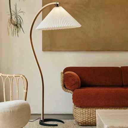 北欧百褶落地灯客厅沙发旁边复古灯具中古侘寂立式装饰灯氛围感灯