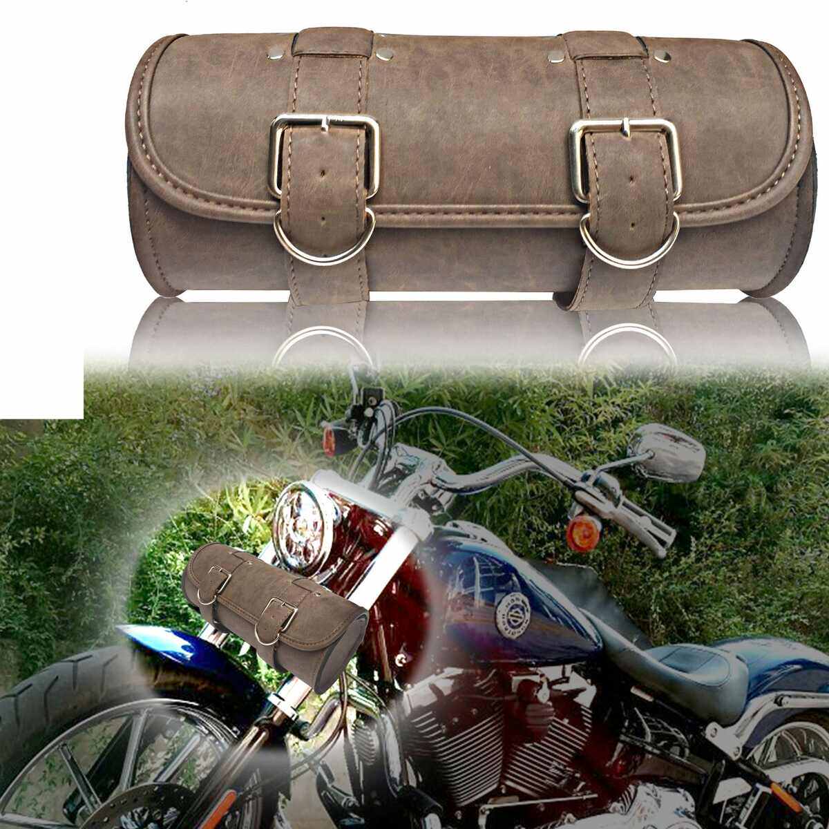 复古棕灰色摩托车前挂包边包哈雷巡航太子电动车通用车头包工具包