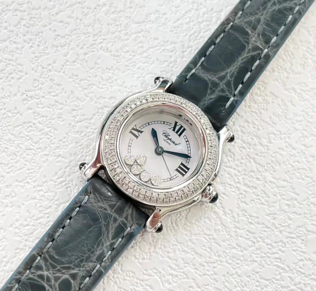 【公价34700】98新26mm萧邦快乐钻278245-3007后镶钻石英女表正品